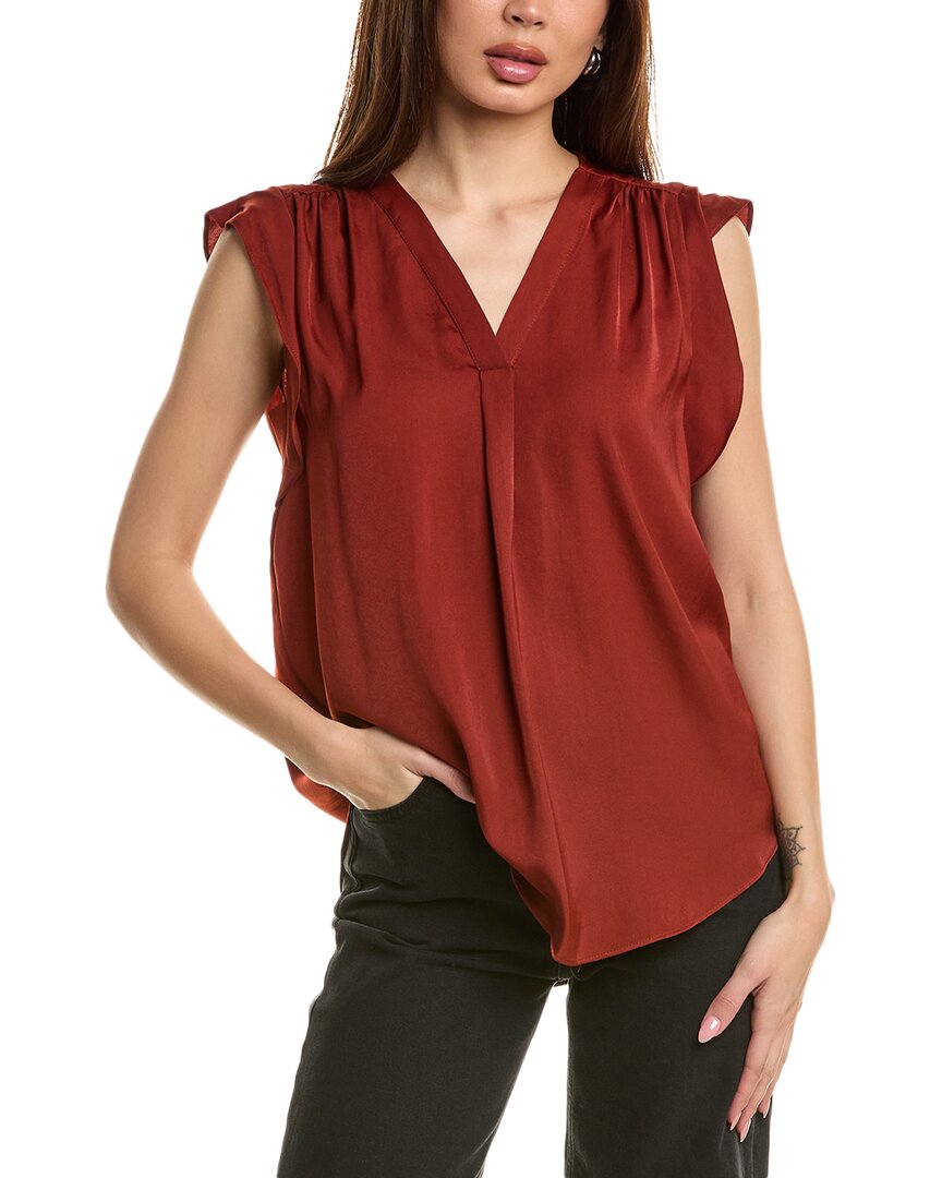 Vince Camuto Ruffle Sleeve Satin Top In Red