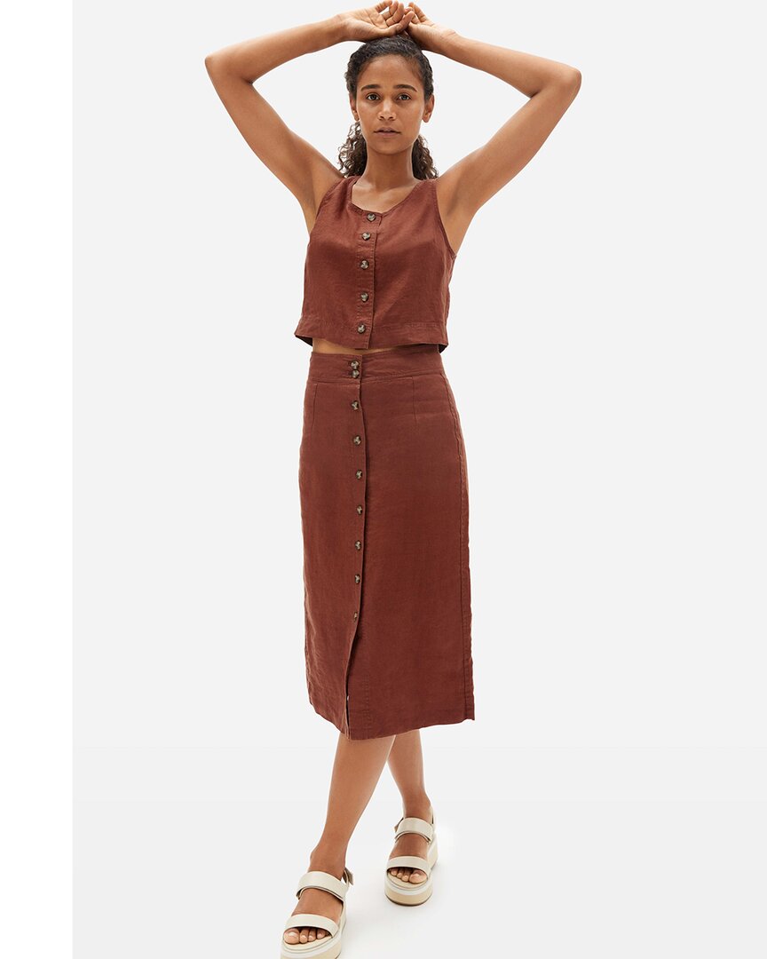 Everlane The Linen Button-front Skirt In Brown