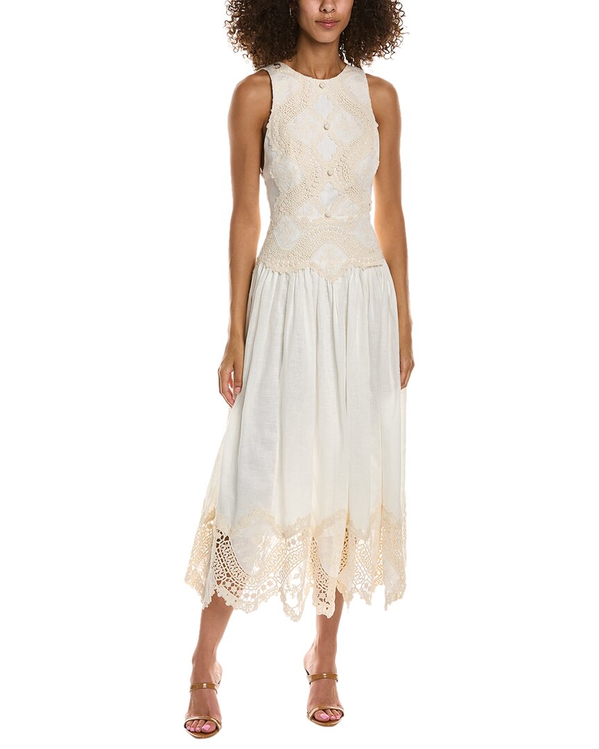 Zimmermann Lace Linen Midi Dress In White | ModeSens