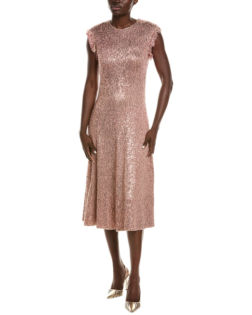 St John Sequin Wool-blend A-line Dress In Pink