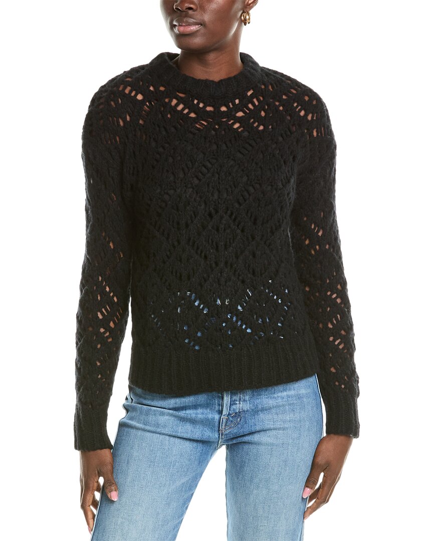Naadam Luxe Open Stitch Crewneck Wool & Cashmere-blend Sweater In Black