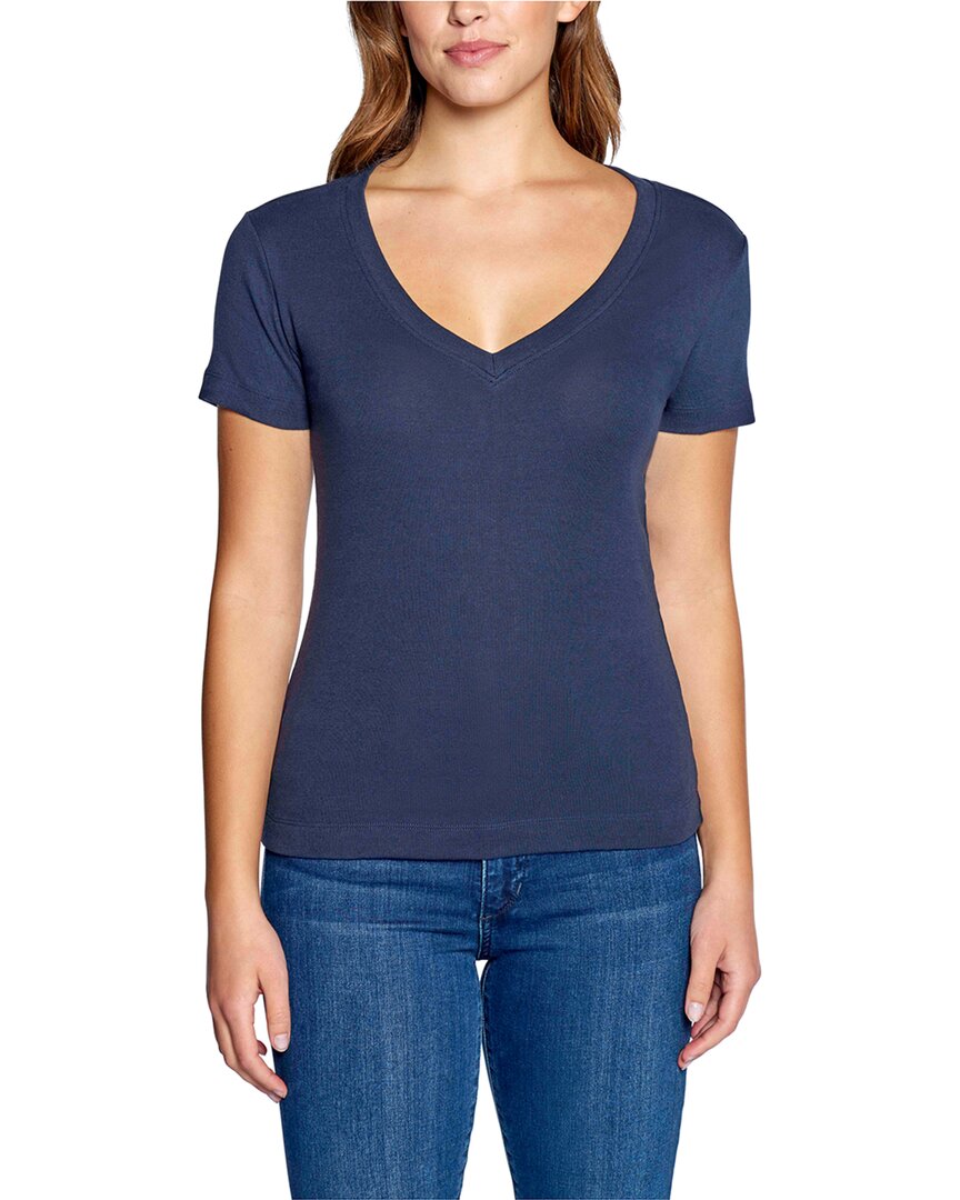 Shop Three Dots Solid V-neck T-shirt In Blue