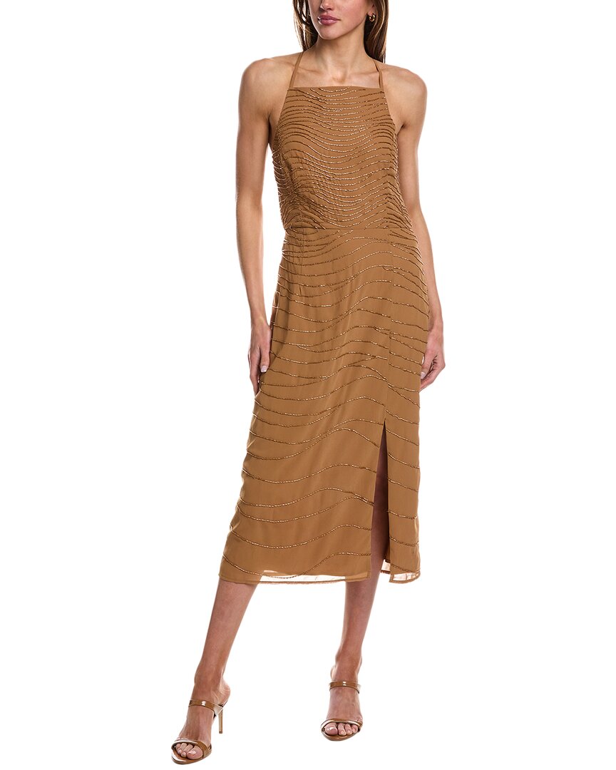 French Connection Chandler Beaded Midi Dress In Brown