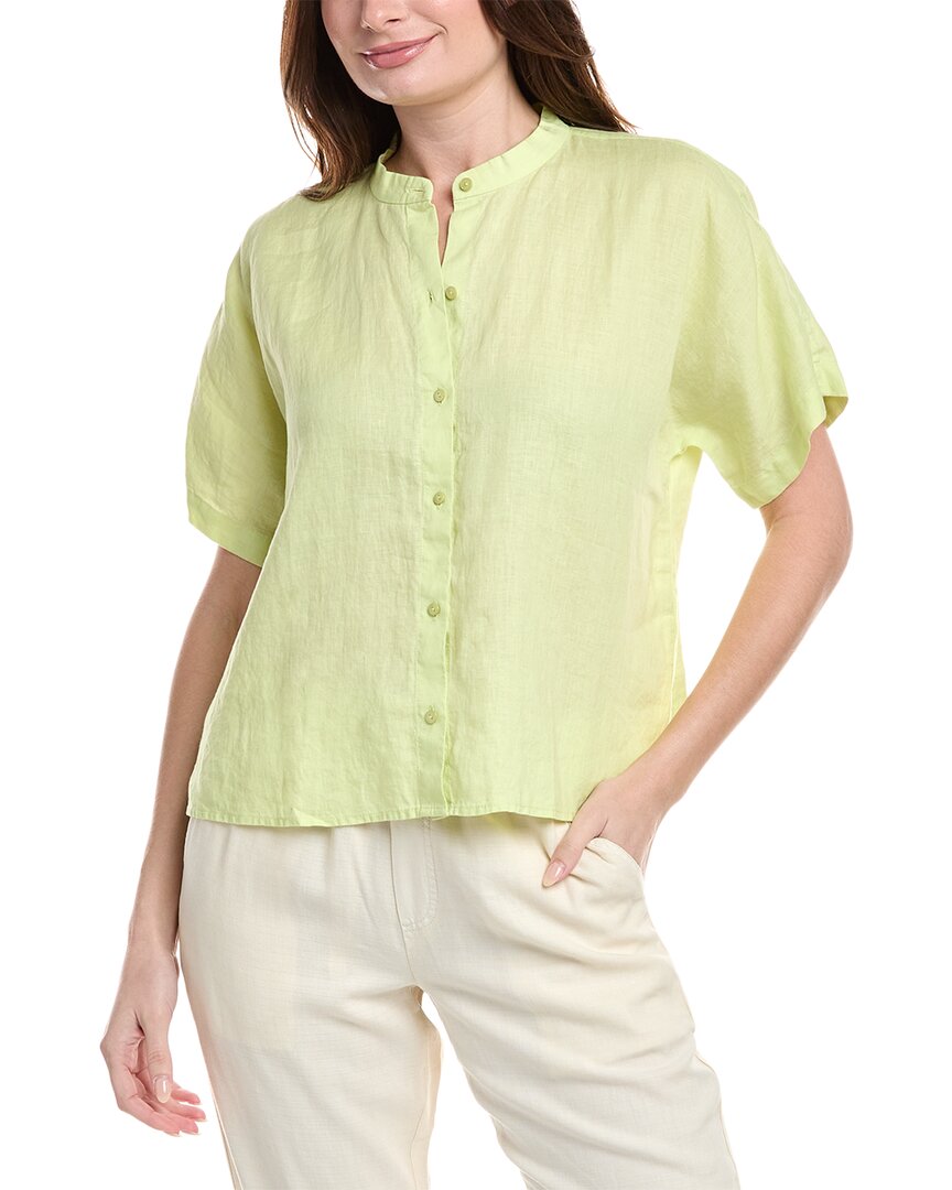 Eileen Fisher Mandarin Collar Linen Shirt In Orange