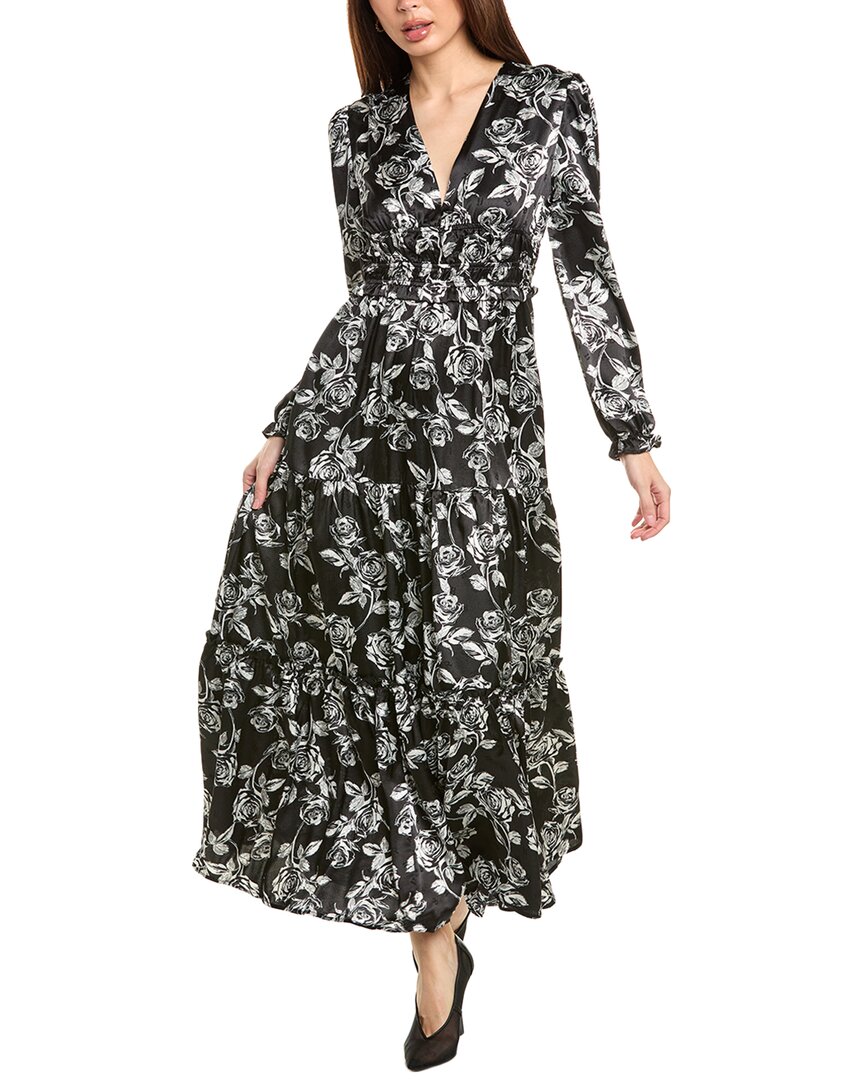 Gracia Satin Tiered Maxi Dress In Black