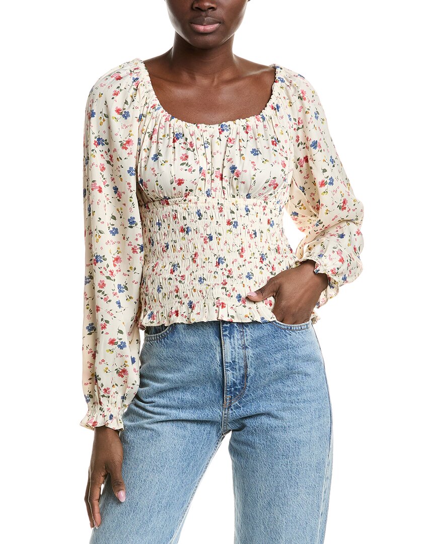 Isla Ciel Smocked Bodice Bouse In Beige