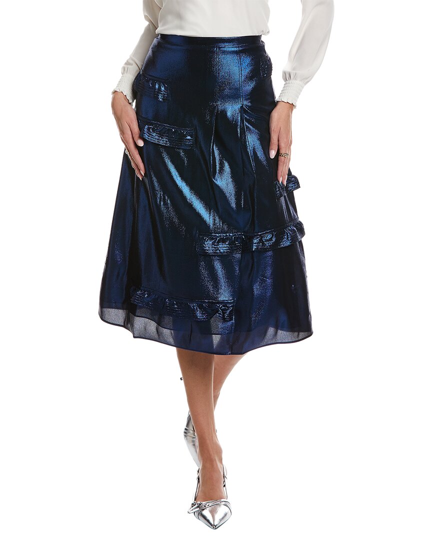 Burberry Silk-blend Midi Skirt In Blue