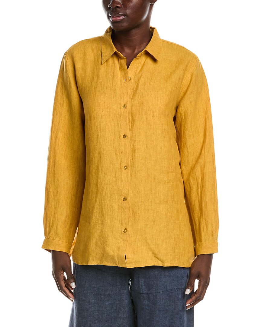 Eileen Fisher Classic Linen Shirt In Yellow