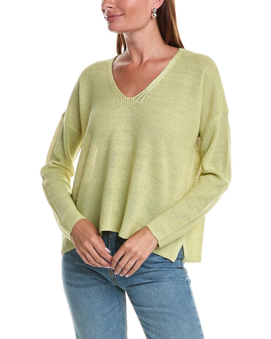 Eileen Fisher V-neck Linen Box Top In Yellow