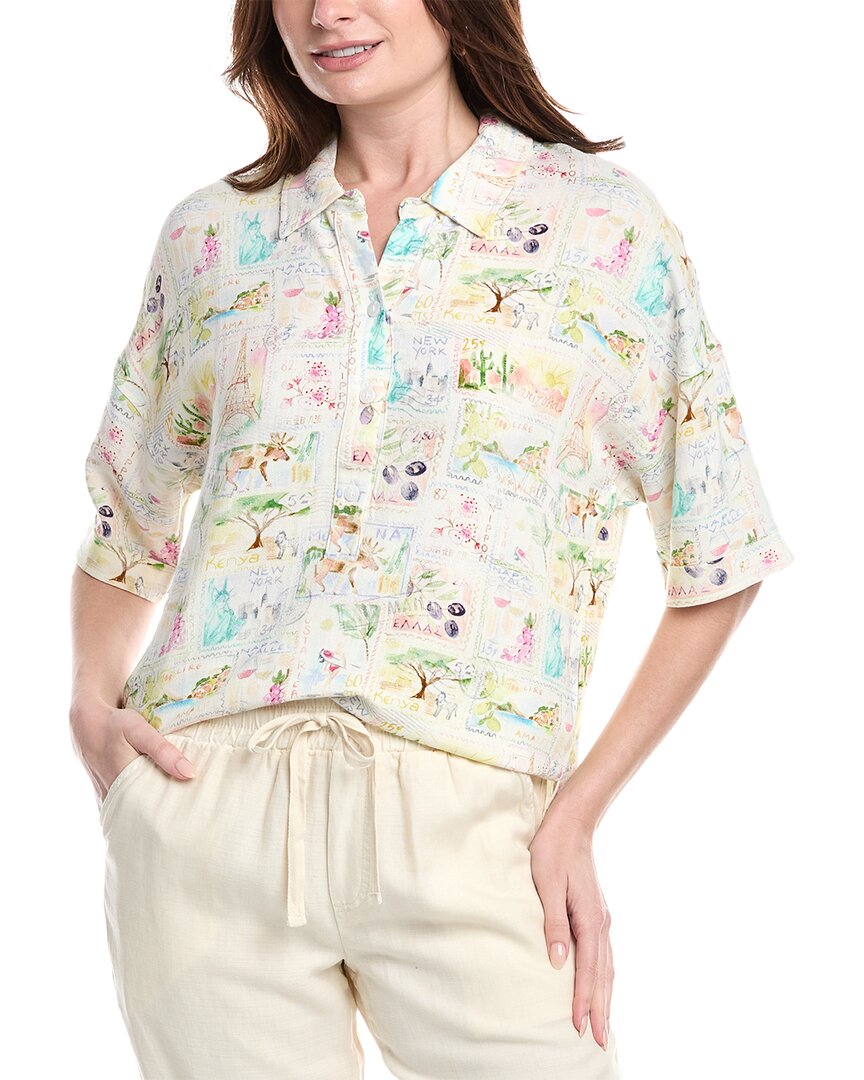 Shop Splendid Coastal Postcard Linen-blend Top In Yellow