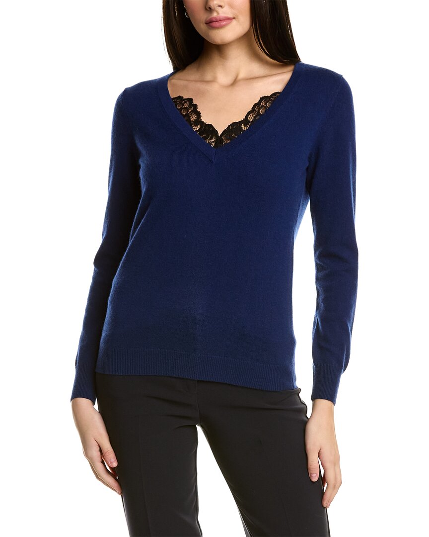 Shop Sofiacashmere Lace Trim Cashmere Sweater In Blue