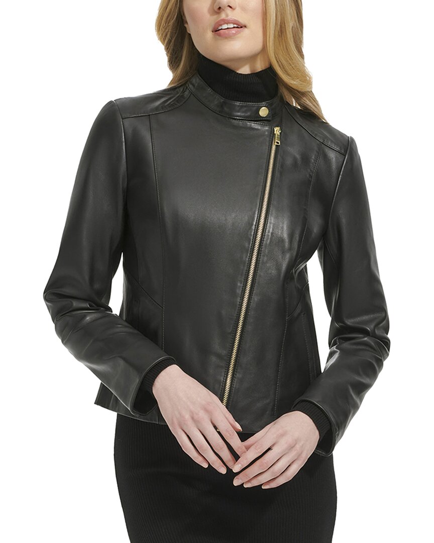 Cole Haan Stand Collar Racer Jacket In Black