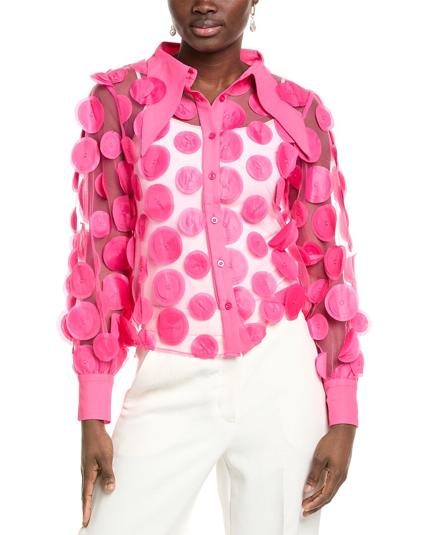 Gracia Statement Collar Puff Sleeve Button-down Top In Pink