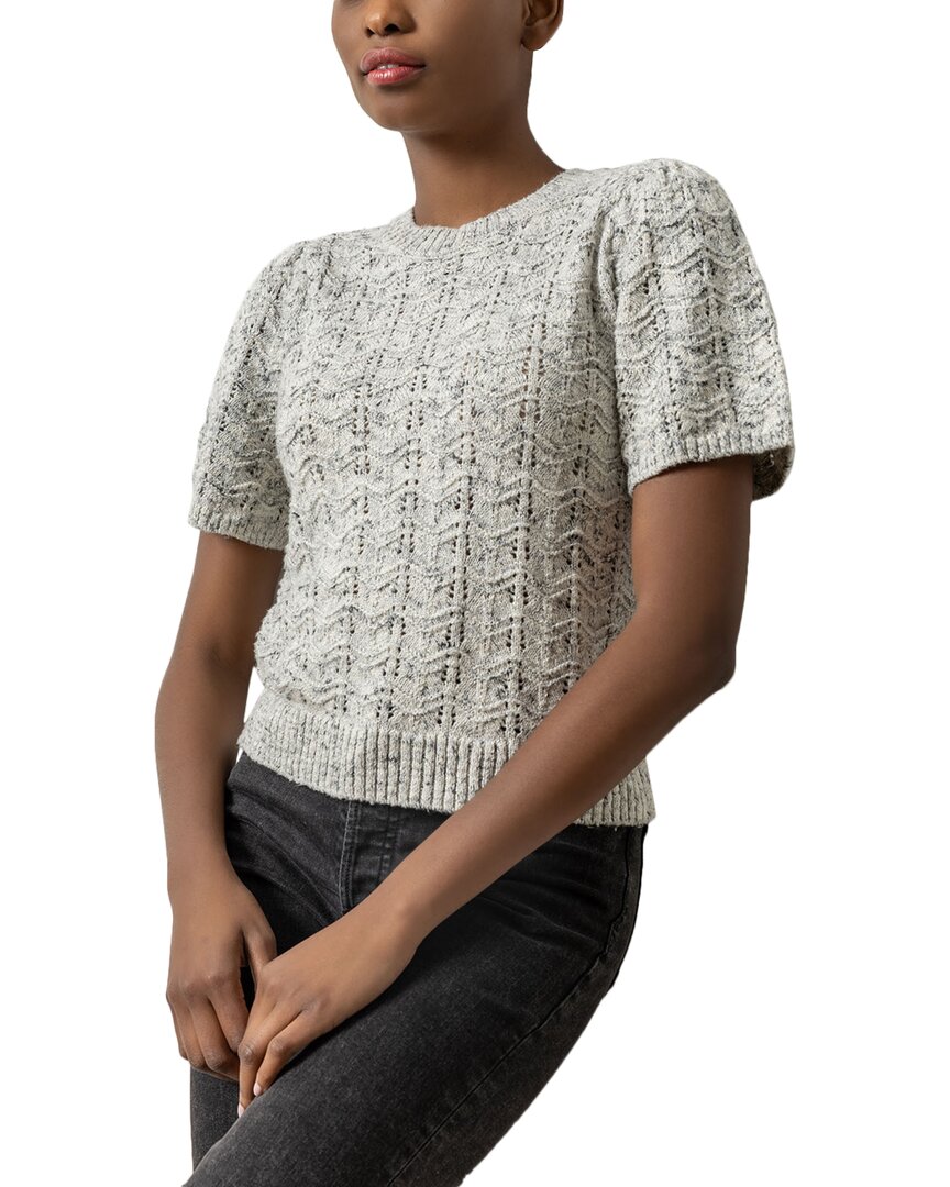 Lilla P Flecked Slub Short Sleeve Crewneck Sweater In Mist Marl In Black