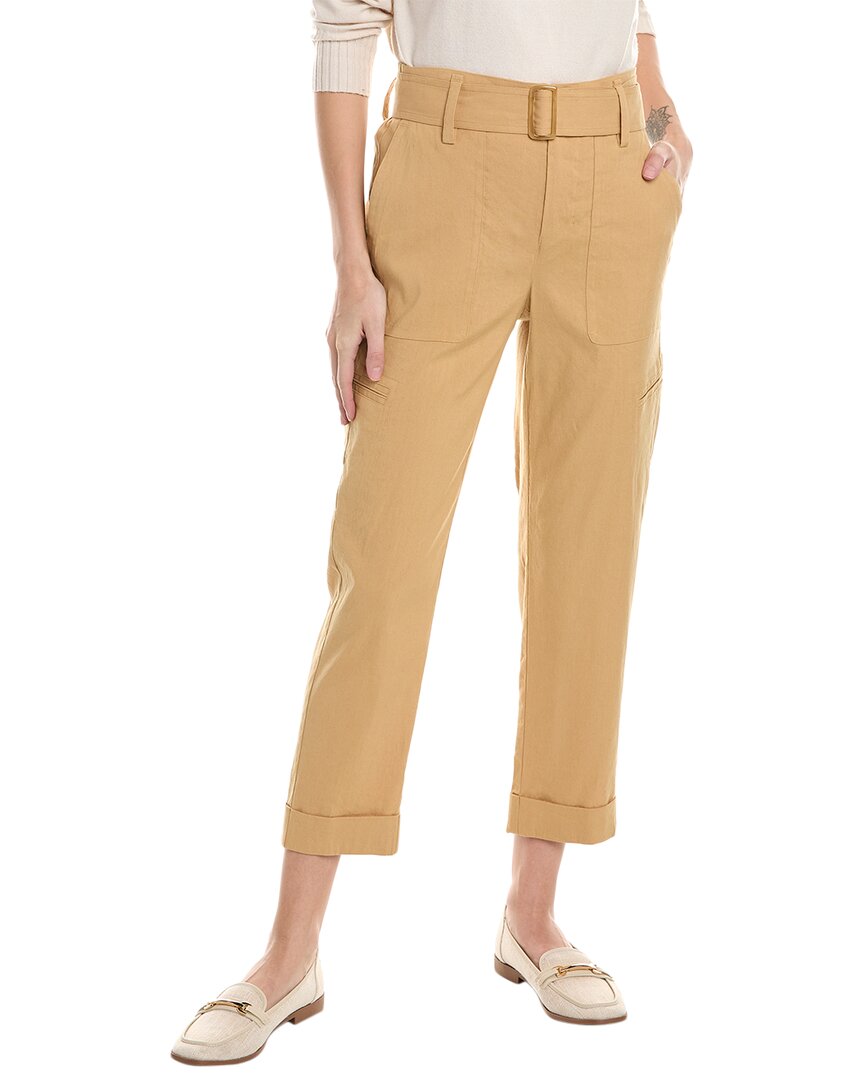 Shop Vince Belted Linen-blend Pant In Brown