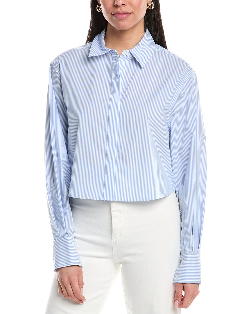 Shop Simkhai Renata Cropped Button-down Shirt In Blue