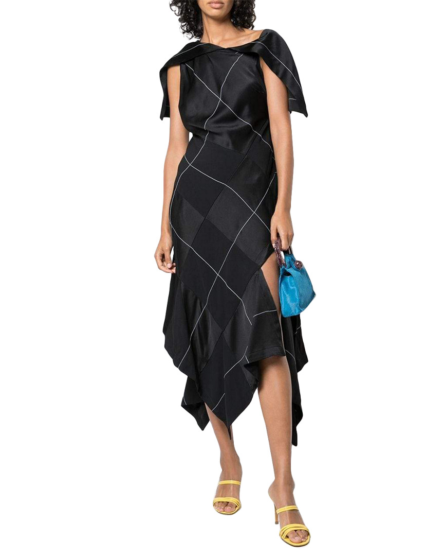 Image of Monse Argyle Off Shoulder Asymmetrical Midi Dress