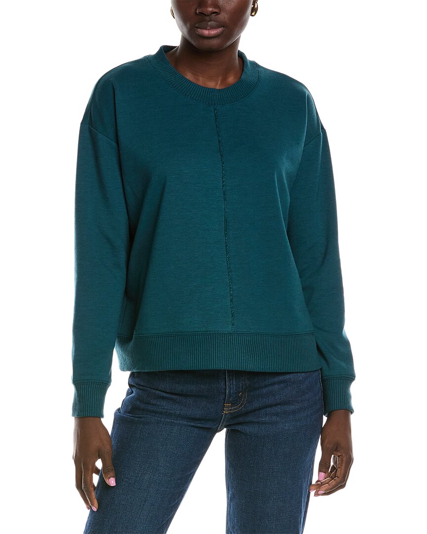 Splendid Velvet Trim Soft Knit Crew Top In Blue