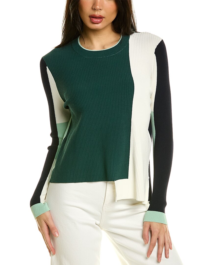 Autumn Cashmere Colorblocked Crewneck Sweater In Green