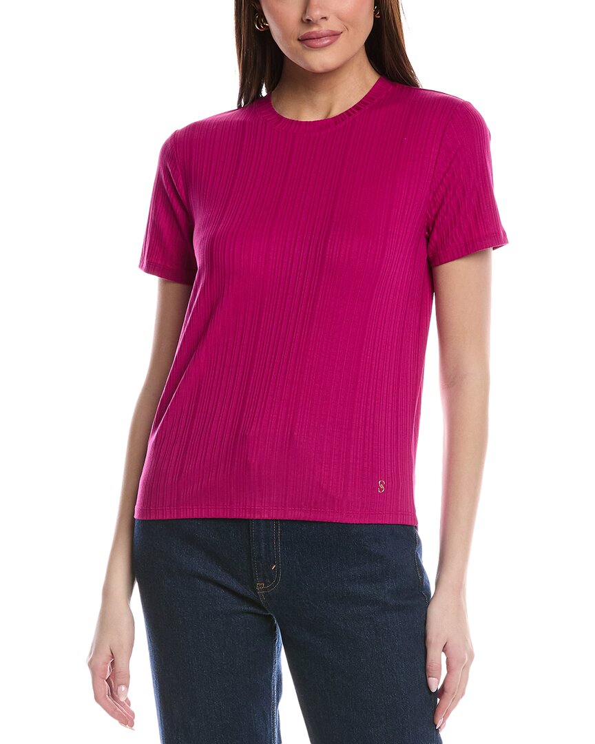 St John St. John Sleek Rib Jersey Knit Top In Pink