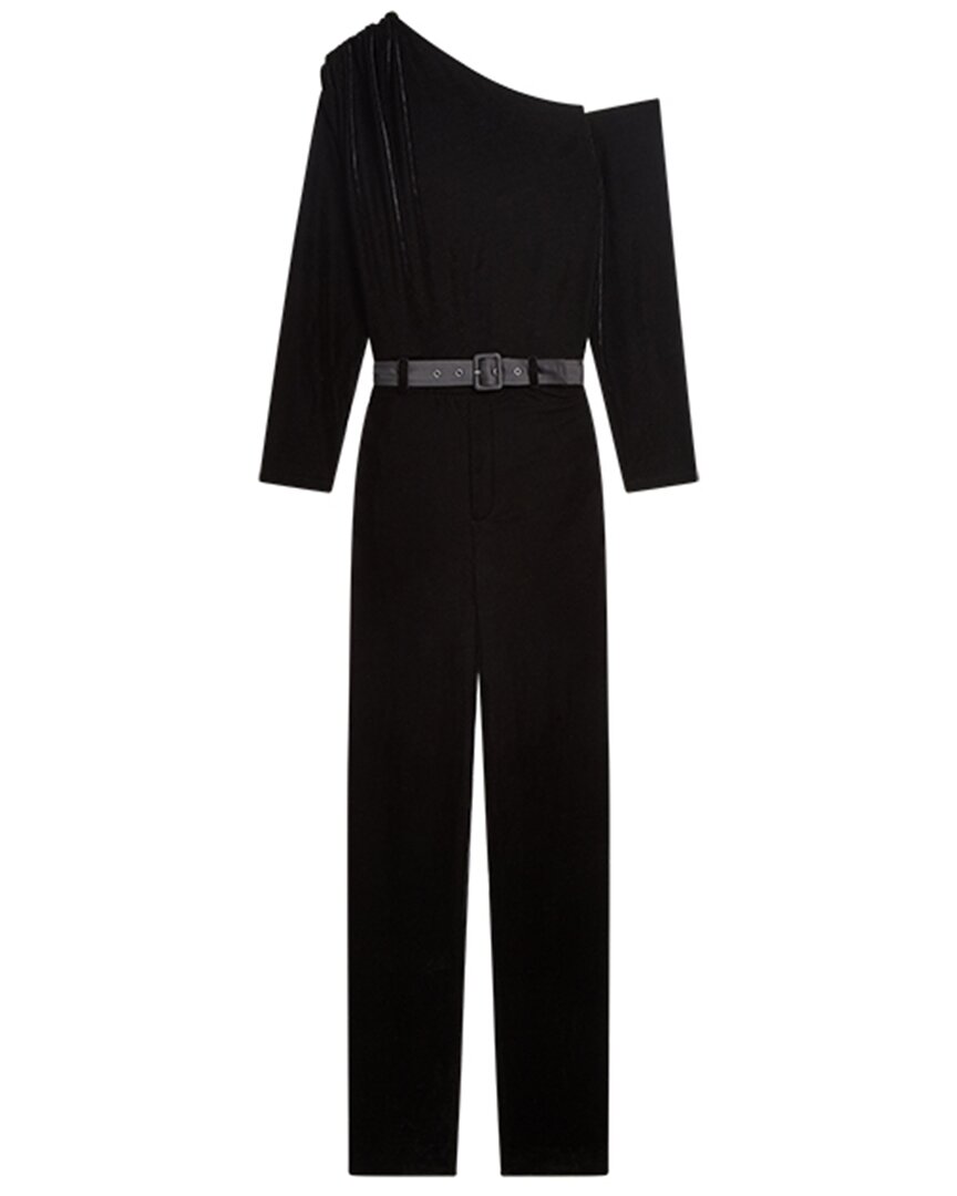 Reiss Elyse Velvet Asymmetrical Jumpsuit In Black