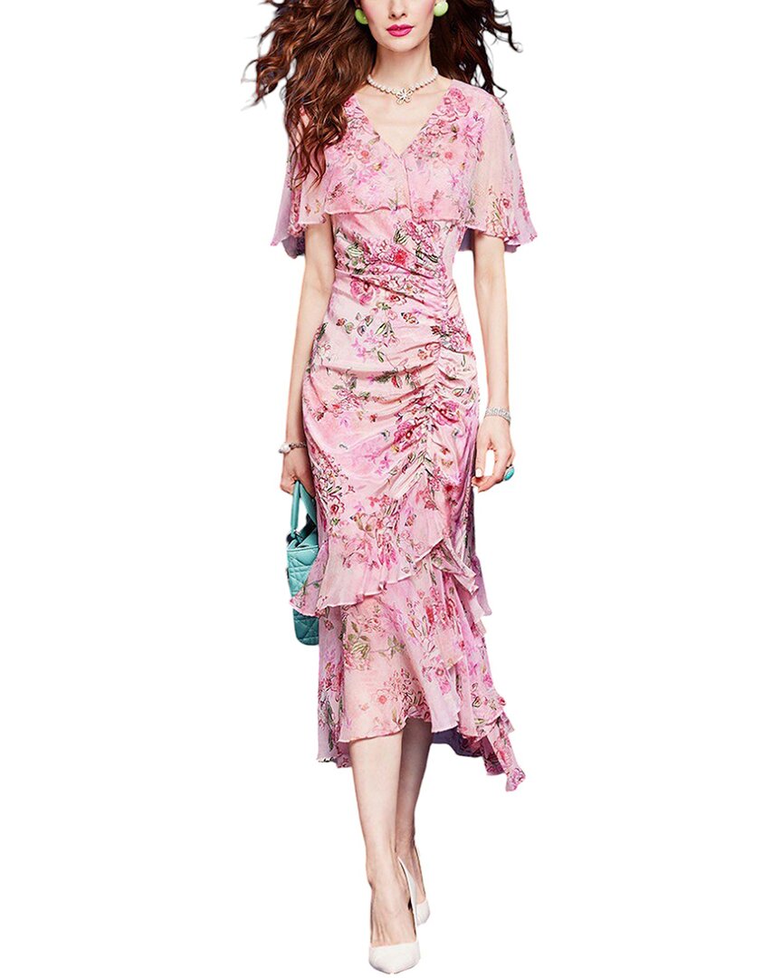 Vera Dolini Silk Midi Dress In Pink