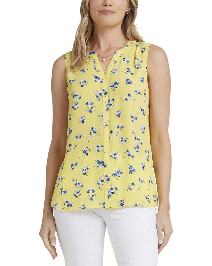 Nydj Print Pleat Back Sleeveless Split Neck Blouse