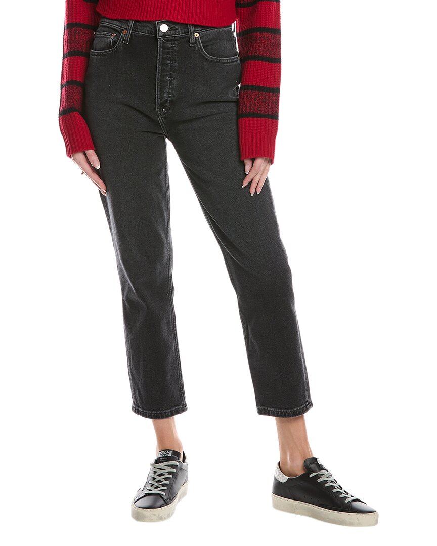 Re/done 90's High-rise Washed Noir Ankle Crop Jean In Black