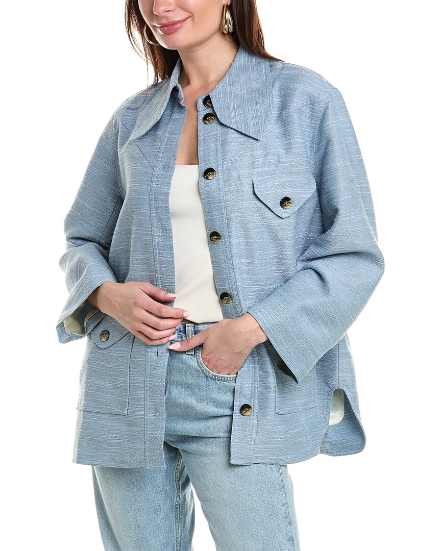 Shop Ganni Linen-blend Jacket In Blue
