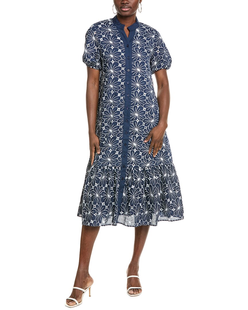 Gracia Button-up Puff Midi Dress In Blue