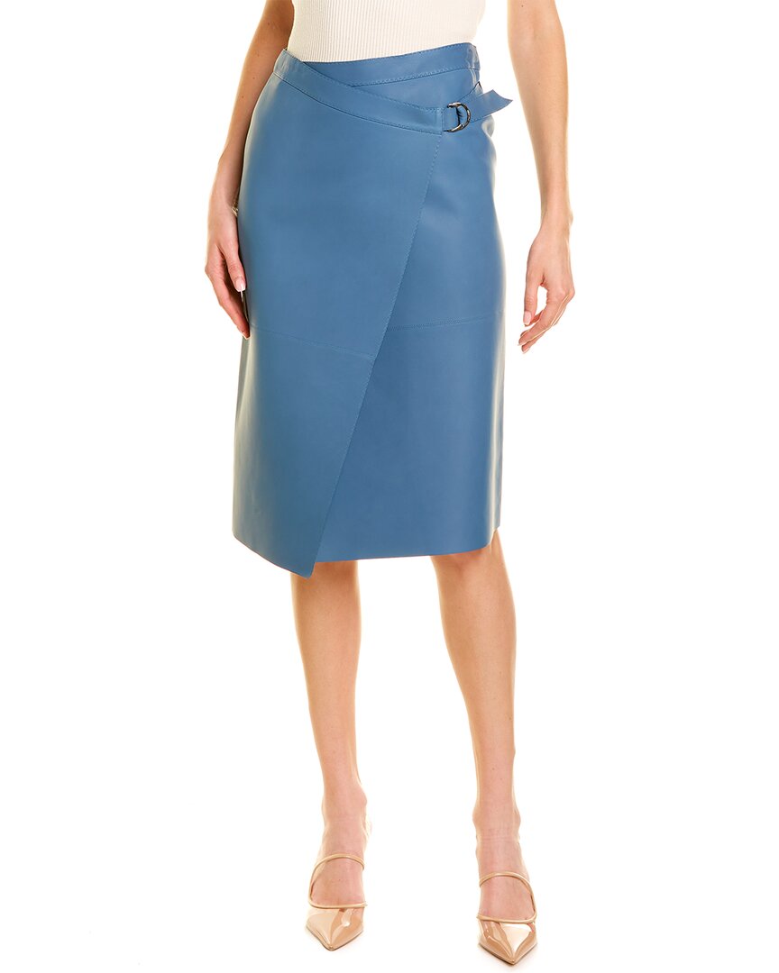 Loro Piana Leather Wrap Skirt In Blue