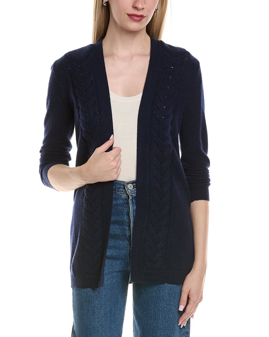 Sofiacashmere Braided Cable Wool & Cashmere-blend Cardigan In Navy