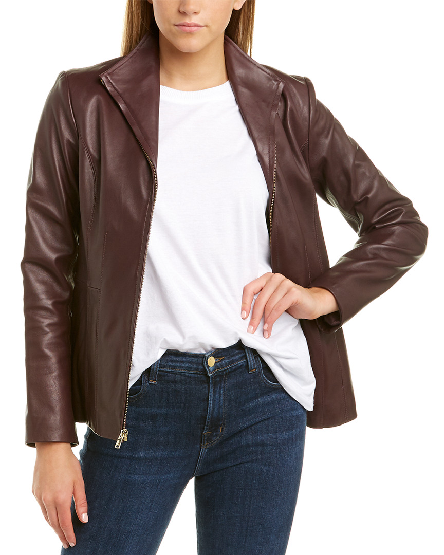 Cole Haan Women's Wing Collar Leather Coat