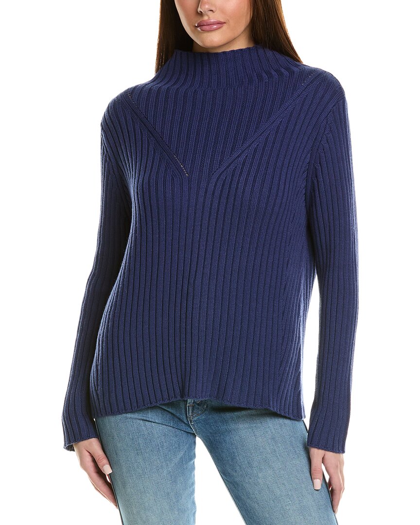 Hannah Rose Chunky Rib Funnel Neck Cashmere-blend Sweater In Blue