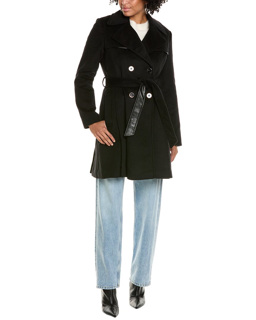 Via Spiga Pleated Wool-blend Coat In Black