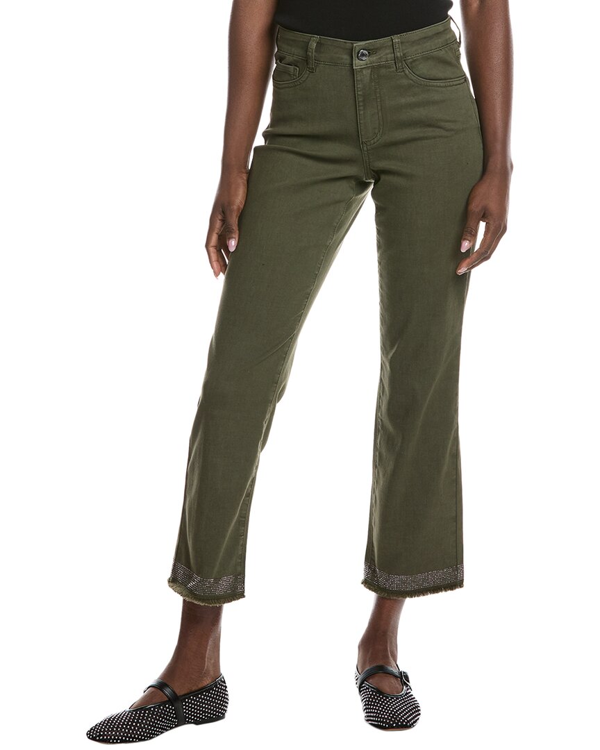 Joseph Ribkoff Embellished Fringe Cuff Cropped Jean In Iguana Denim In Green