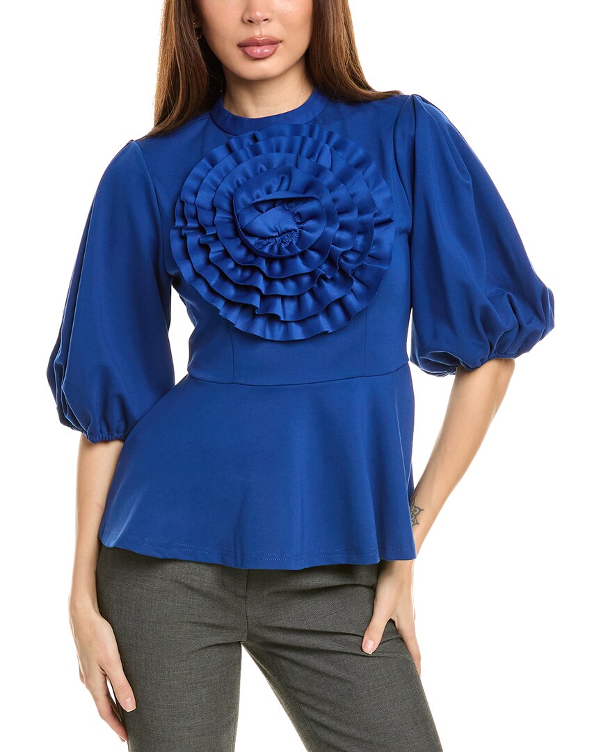 Gracia Puff Sleeve Peplum Top In Blue
