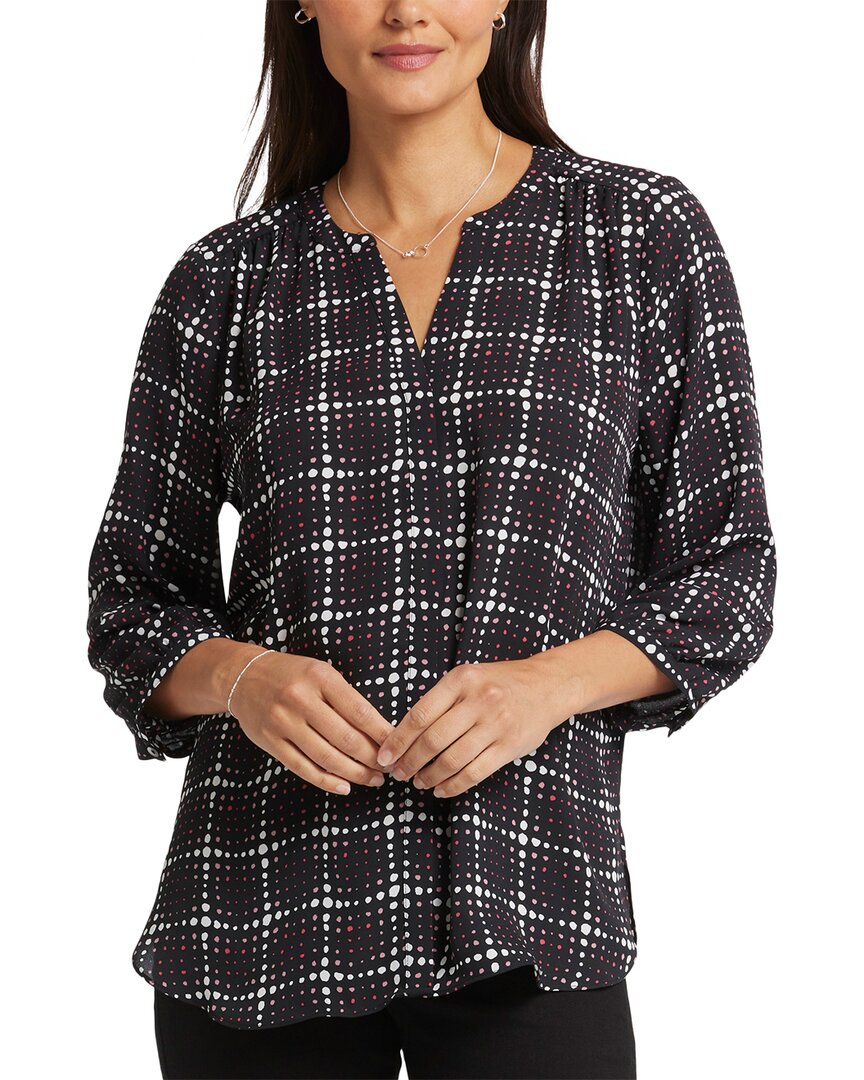Nydj Three Quarter Sleeve Printed Pintucked Back Blouse