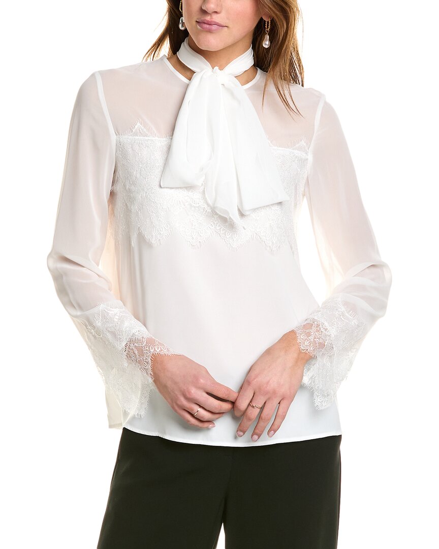 Theo The Label Idalia Lace-trim Bow Blouse In White