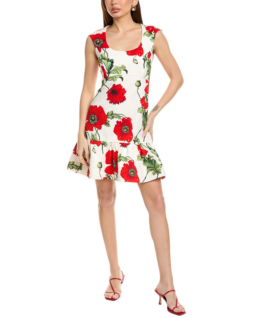 Oscar De La Renta Floral Cotton Cloque Mini Dress In White