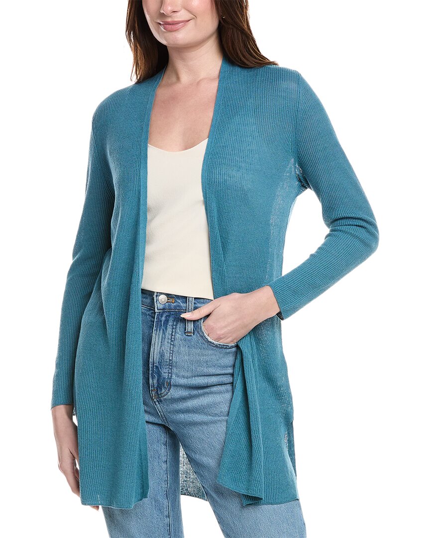 Eileen Fisher Ribbed Side-slit Open-front Cardigan In Blue