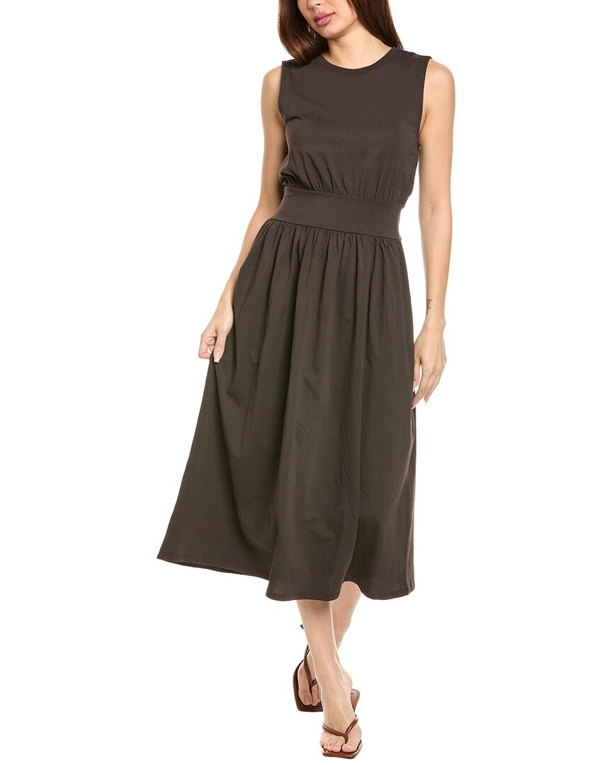 Frame Banded Jersey Button Dress Chocolate Brown Cotton In Brown