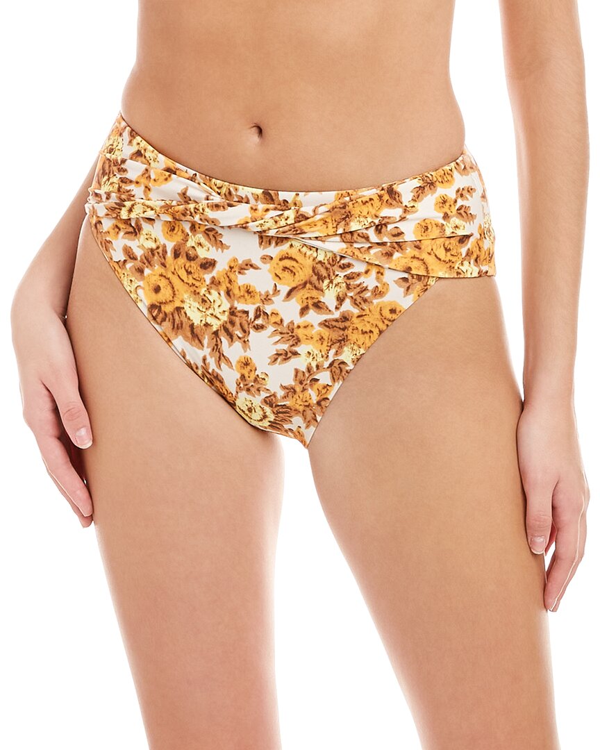 Simkhai Bailee Floral Print High Cut Bikini Bottom In Brown