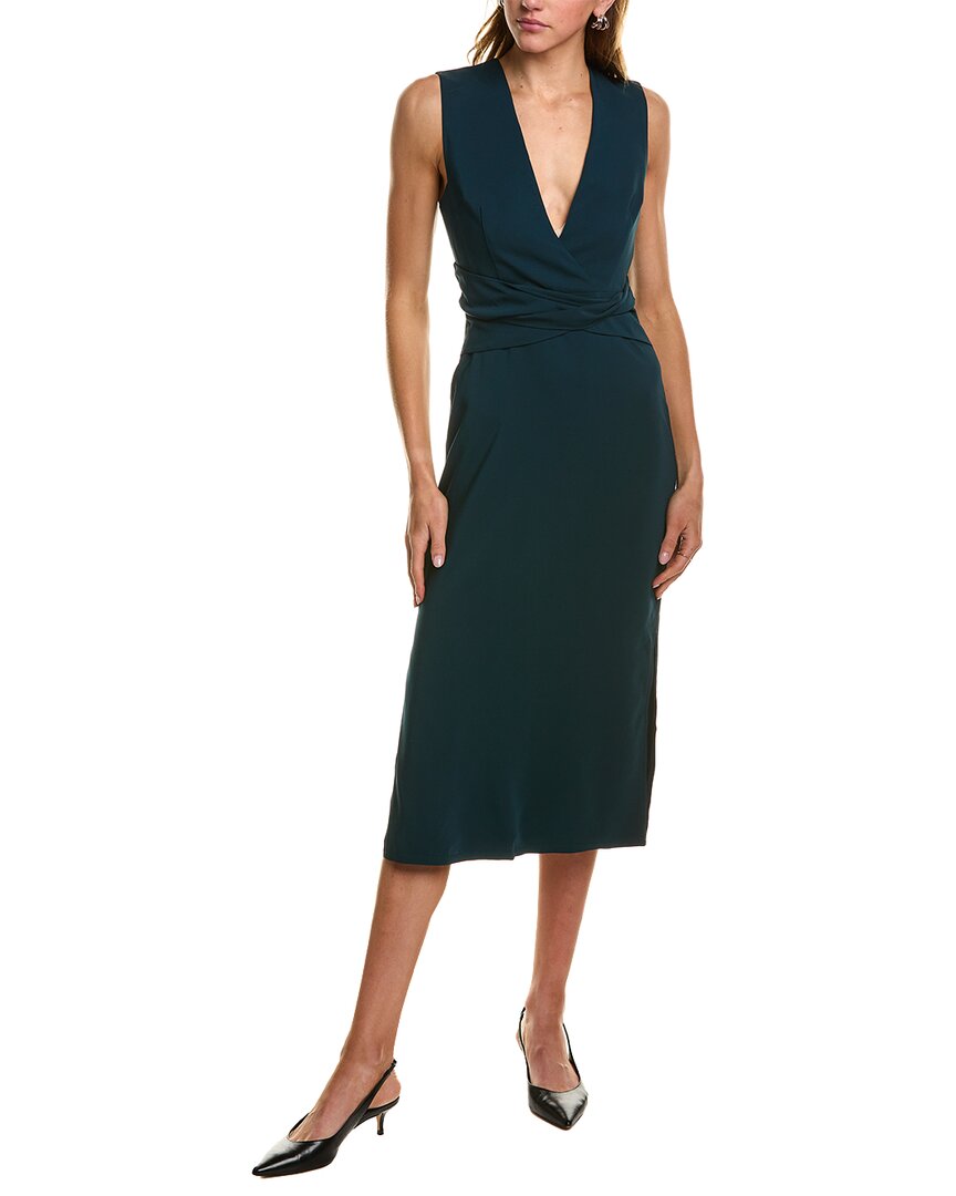 Reiss Teal Jayla Fitted Wrap Design Midi Dress In Blue