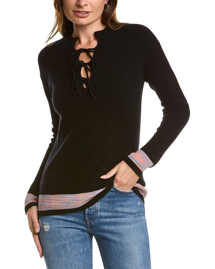 Shop Kier + J Tie-neck Wool & Cashmere-blend Sweater In Black