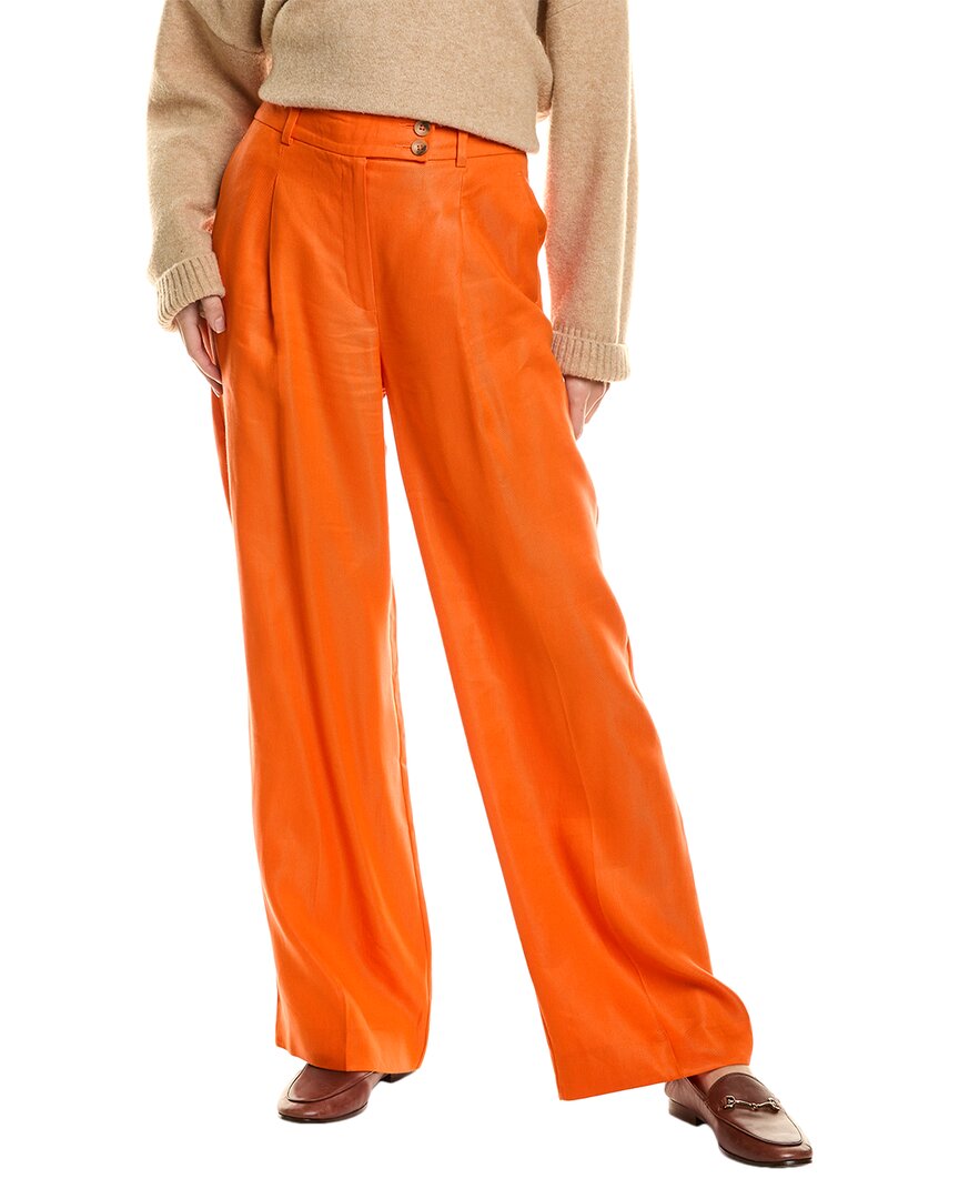 Reiss Hollie Wide Leg Linen-blend Trouser In Orange