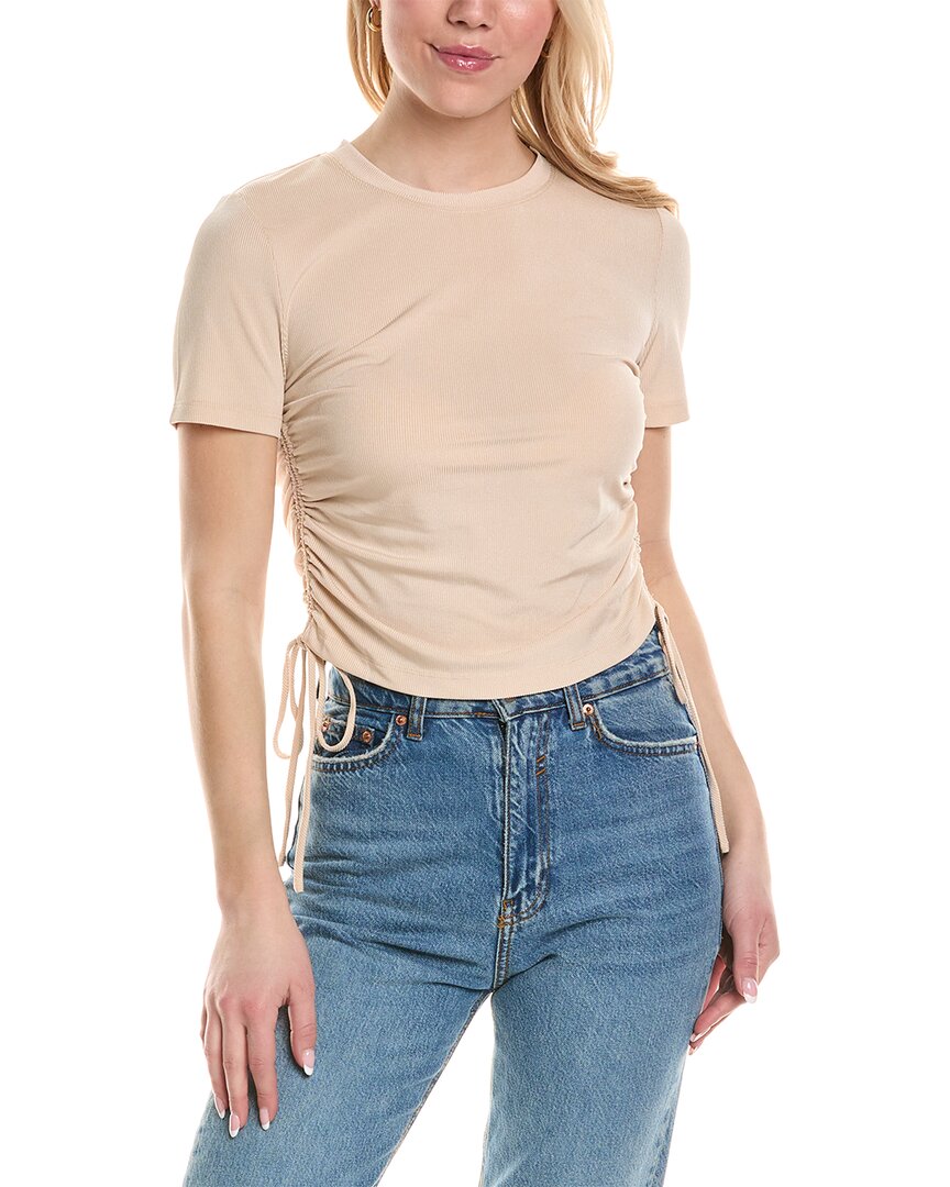 Shop Wayf Ruched Knit Top In Beige