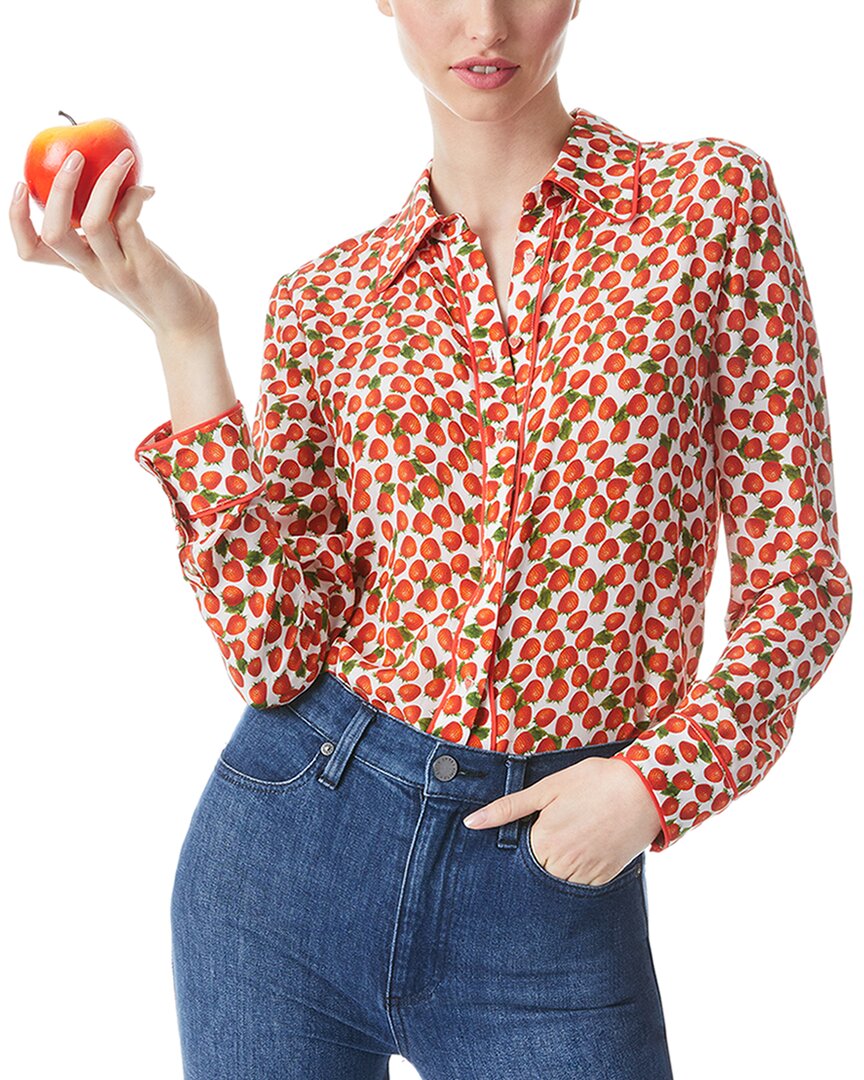 Alice And Olivia Willa Strawberry Printed Button-front Shirt In Red
