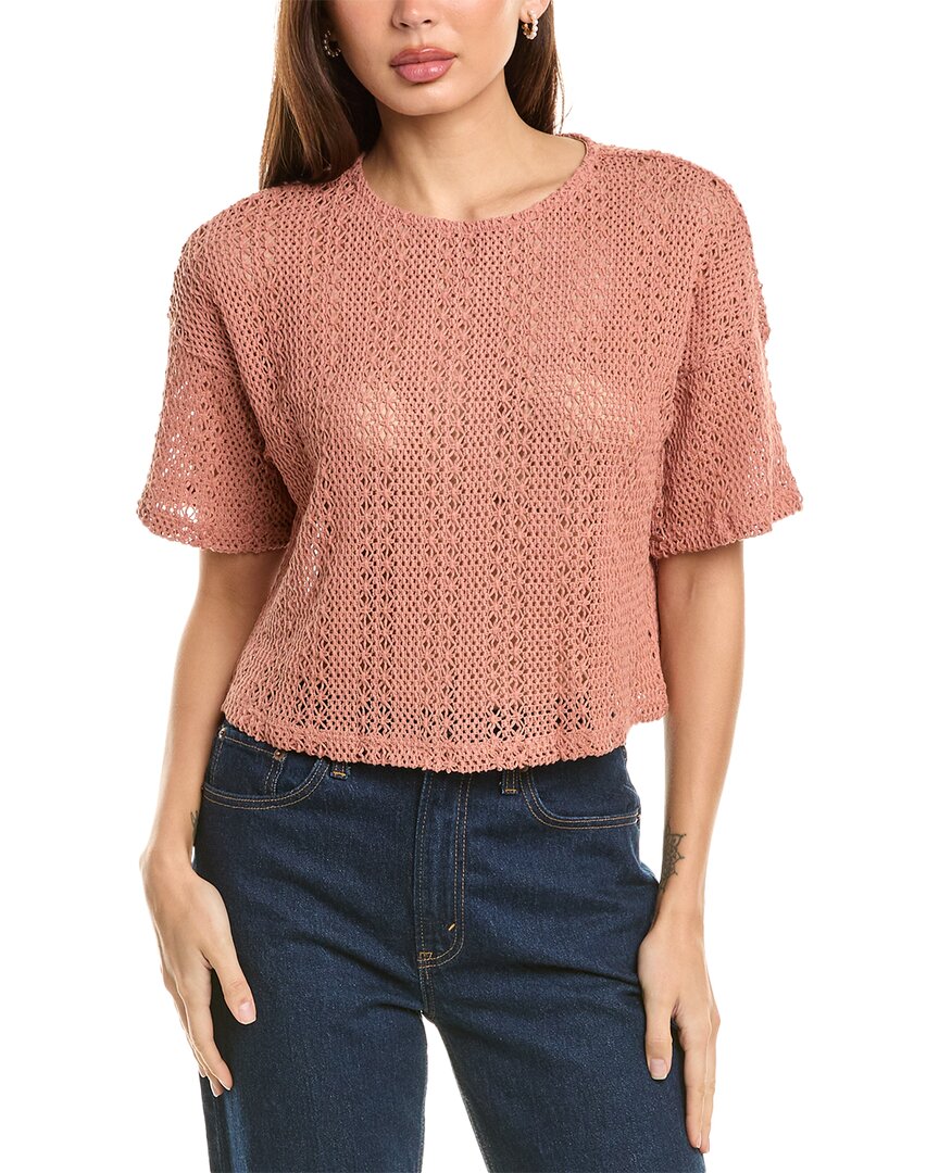 Splendid Finley Crochet Short-sleeve Crop Top In Brown