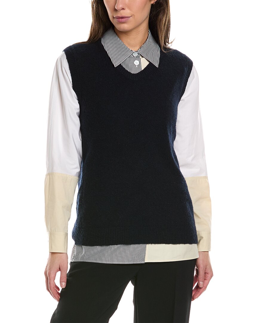 Shop Lafayette 148 New York U-neck Wool & Cashmere-blend Sweater In Navy